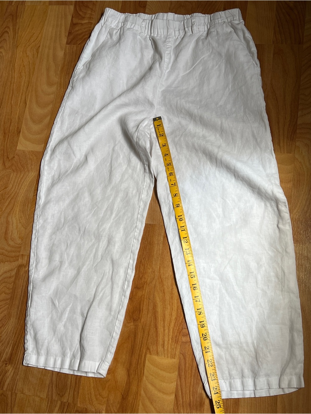 Quince White Elastic-Waist Pull-on Linen Trousers w Belt Loops - Picture 5 of 10